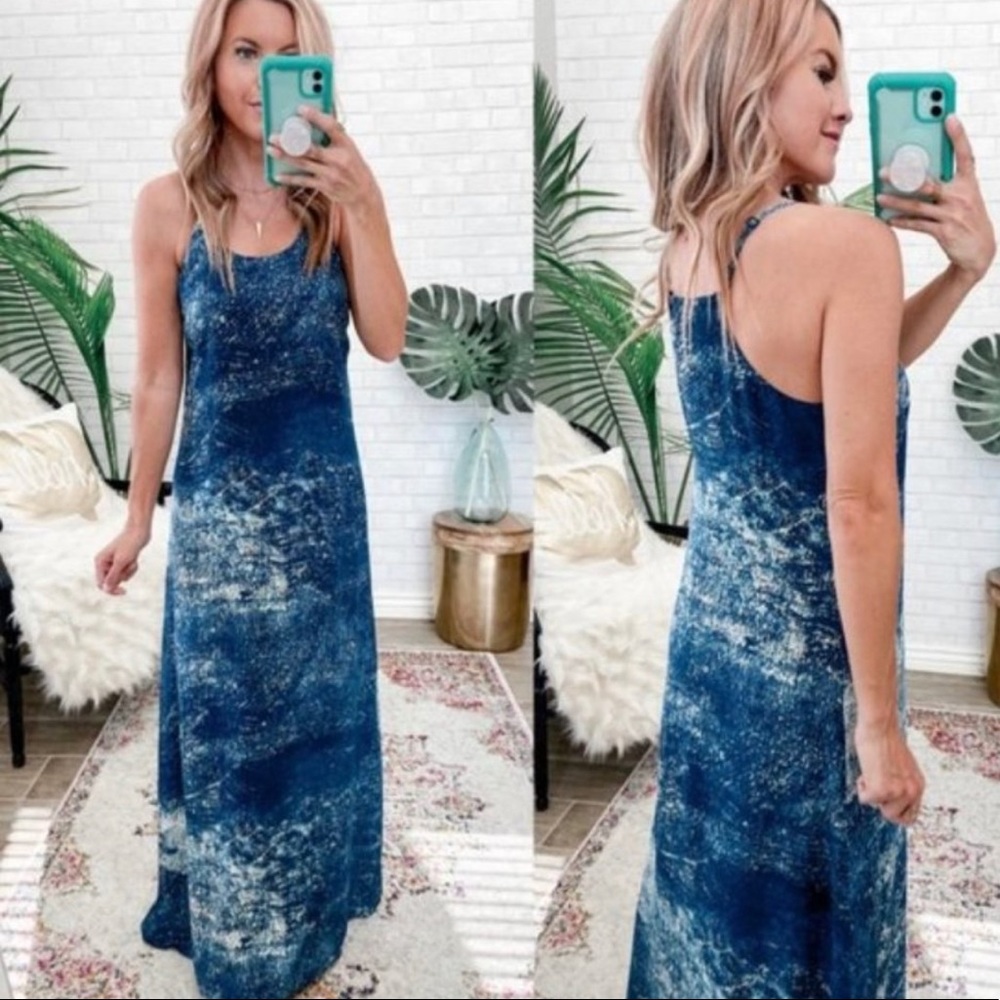 Anthropologie Navy Blue Tie-Dye Maxi Dress - Picture 2 of 9